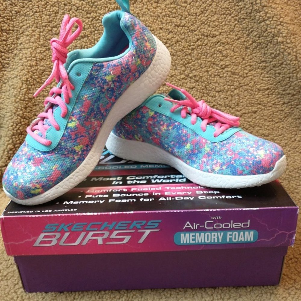 Sketchers Womens Burst Active Sneakers Turquoise Air Cooled Memory Foam sz 9